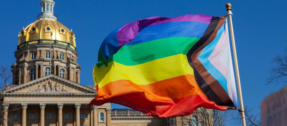 Des Moines, IowaUSA - MAR 5, 2023: Sunday Rally to Resist. 2,000 people rallied outside the Iowa State Capitol in support of LGBTQ rights and against anti-LGBTQ bills moving through the legislature.